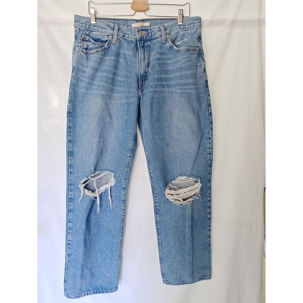 Levis 94 Baggy Jeans 32 Light Blue Distressed Ripped Straight Leg‎ A3510-0029